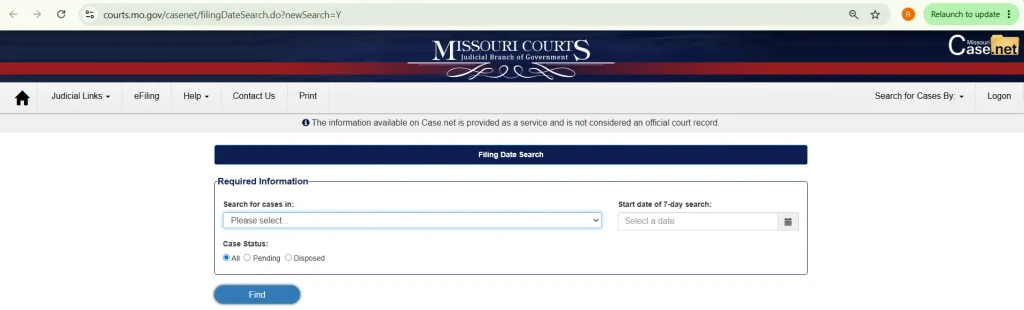 Filing Date Search Form