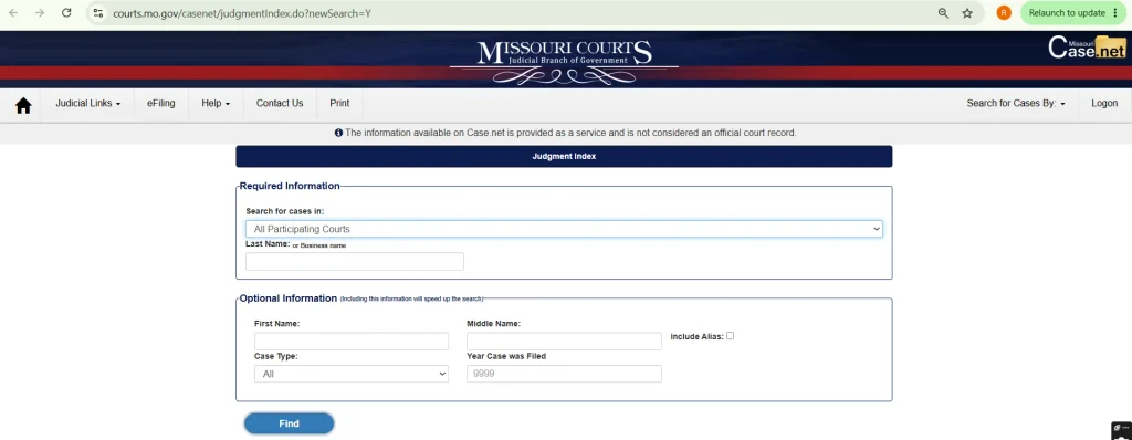 Judgment Index Form]
